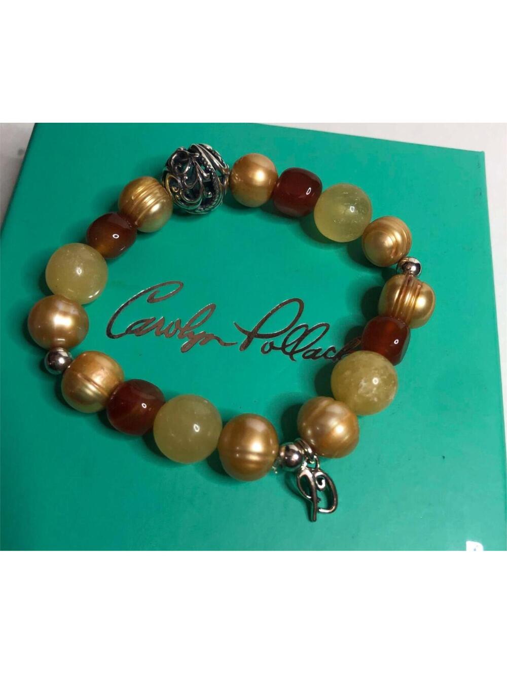 1404 Carolyn Pollack Pearl Citrine beaded stretch Bracelet 28 grams - Picture 1 of 2